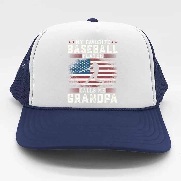 Vintage Usa Flag Design My Favorite Baseball Player Grandpa Gift Trucker Hat