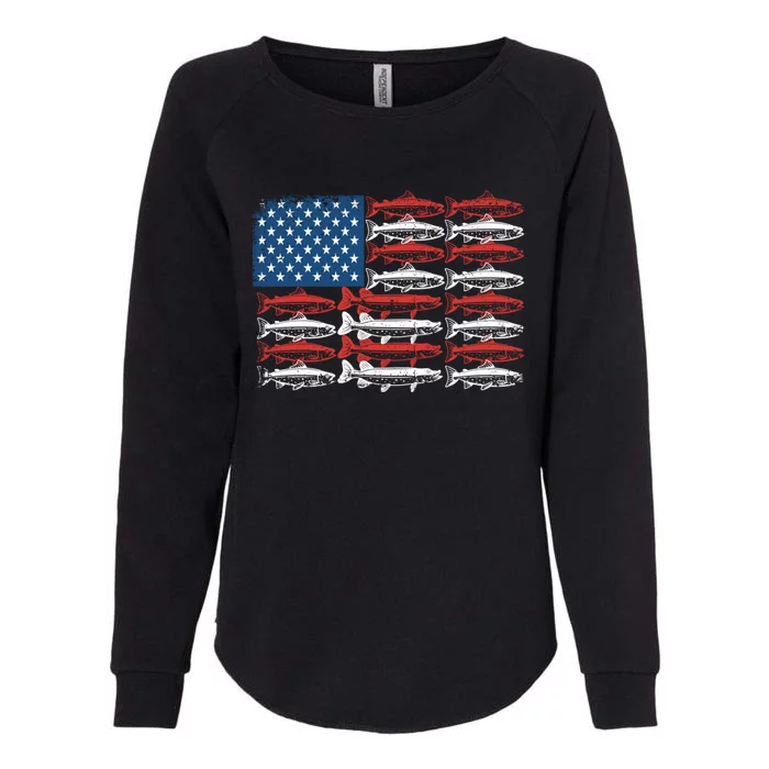 Vintage Usa Fish American Flag Fishing Patriotic Fisher Cool Gift Womens California Wash Sweatshirt