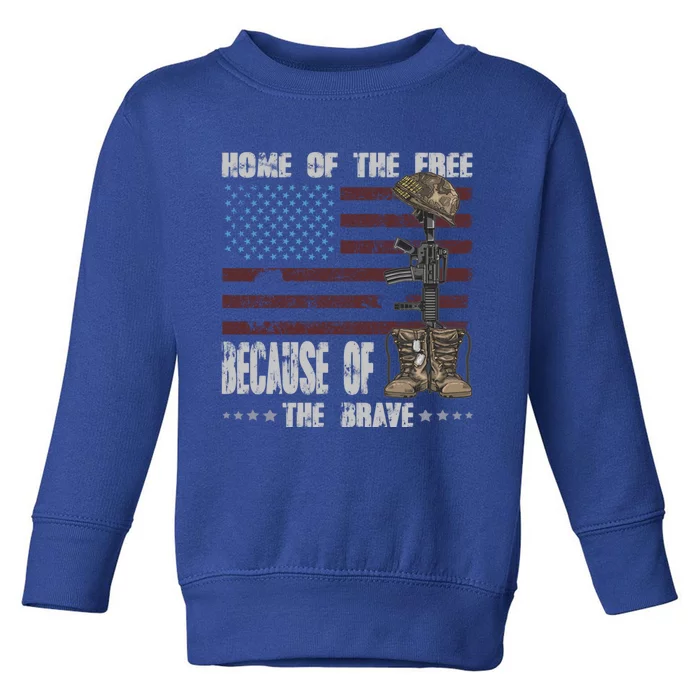 Vintage Usa Flag Sunflower Cute Gift Land Free Because Brave Great Gift Toddler Sweatshirt