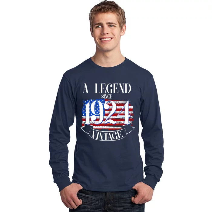 Vintage Usa Flag A Legend Since 1924 100th Birthday Tall Long Sleeve T-Shirt