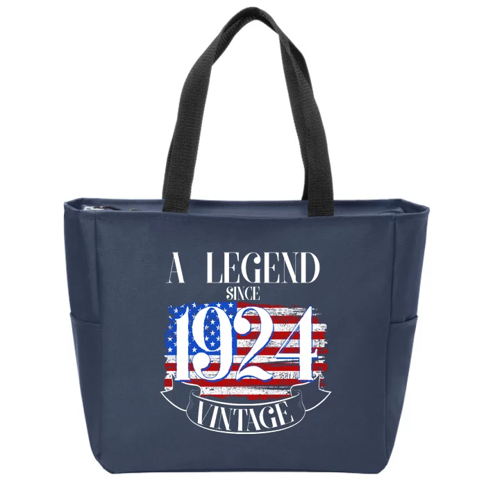 Vintage Usa Flag A Legend Since 1924 100th Birthday Zip Tote Bag