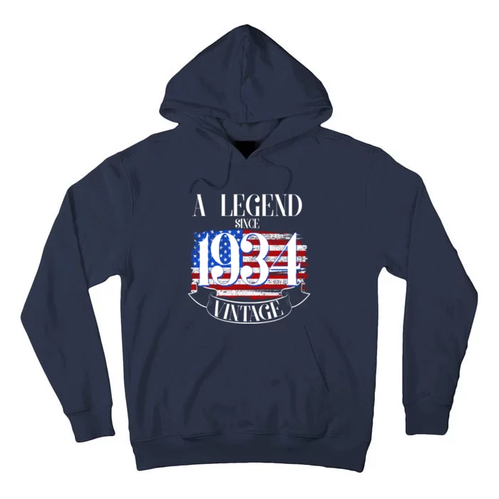 Vintage Usa Flag A Legend Since 1934 90th Birthday Tall Hoodie