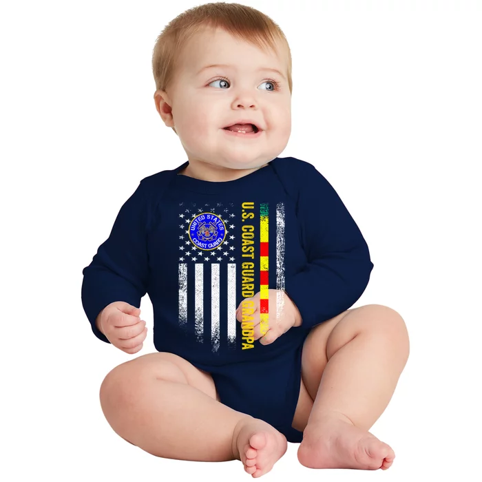 Vintage Usa Flag Proud Coast Guard Vietnam Veteran Grandpa Gift Baby Long Sleeve Bodysuit