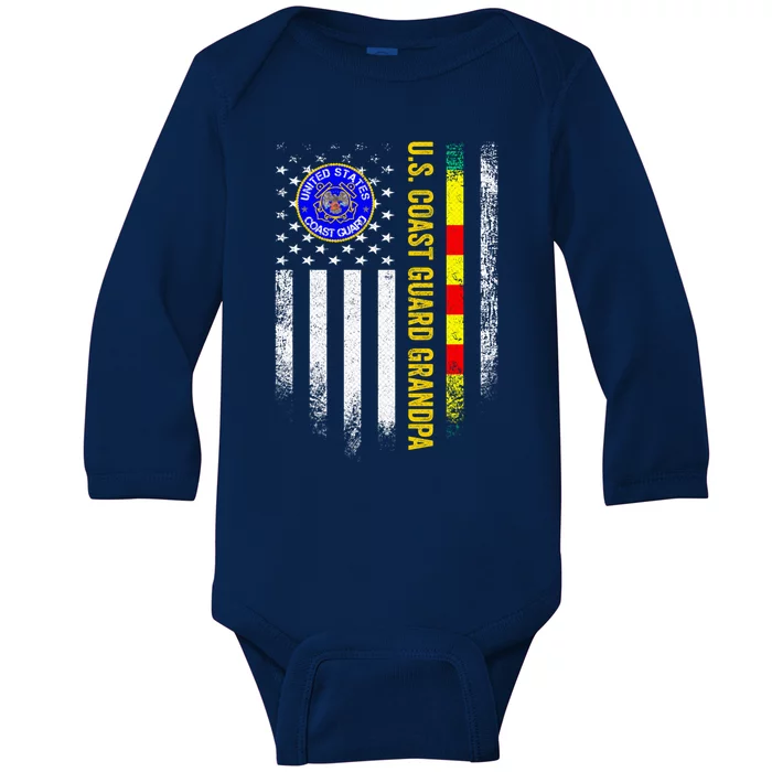 Vintage Usa Flag Proud Coast Guard Vietnam Veteran Grandpa Gift Baby Long Sleeve Bodysuit