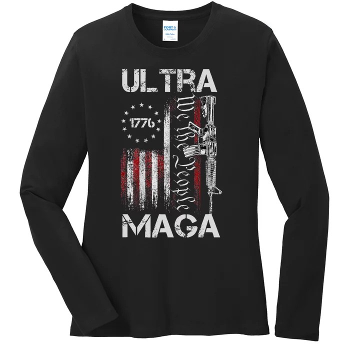 Vintage Usa Flag Ultra Maga Gun Usa Trump 2024 Ladies Long Sleeve Shirt