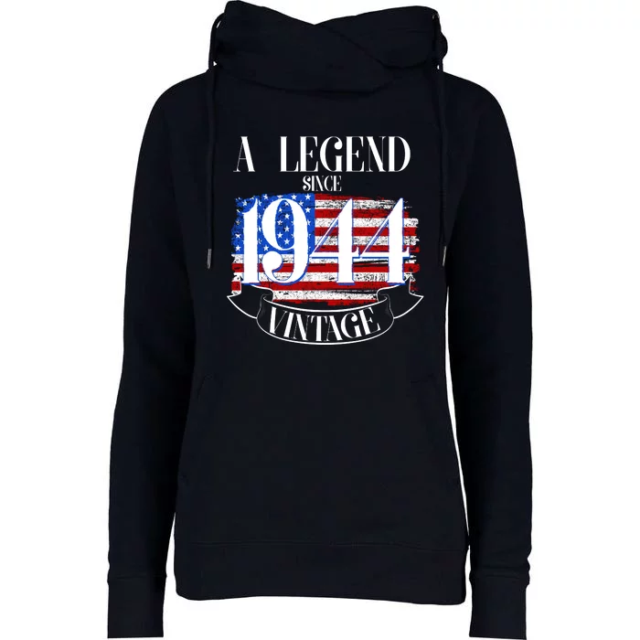 Vintage Usa Flag A Legend Since 1944 80th Birthday Womens Funnel Neck Pullover Hood