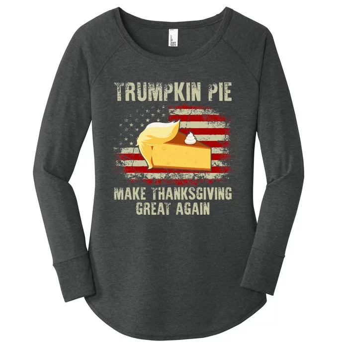 Vintage Usa Flag Trumpkin Pie Make Thanksgiving Great Again Women's Perfect Tri Tunic Long Sleeve Shirt