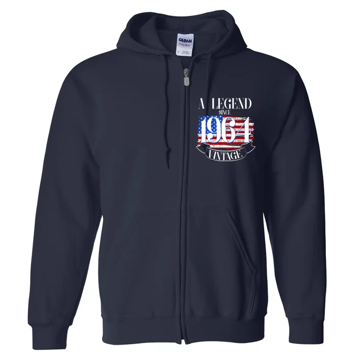 Vintage Usa Flag A Legend Since 1964 60th Birthday Full Zip Hoodie