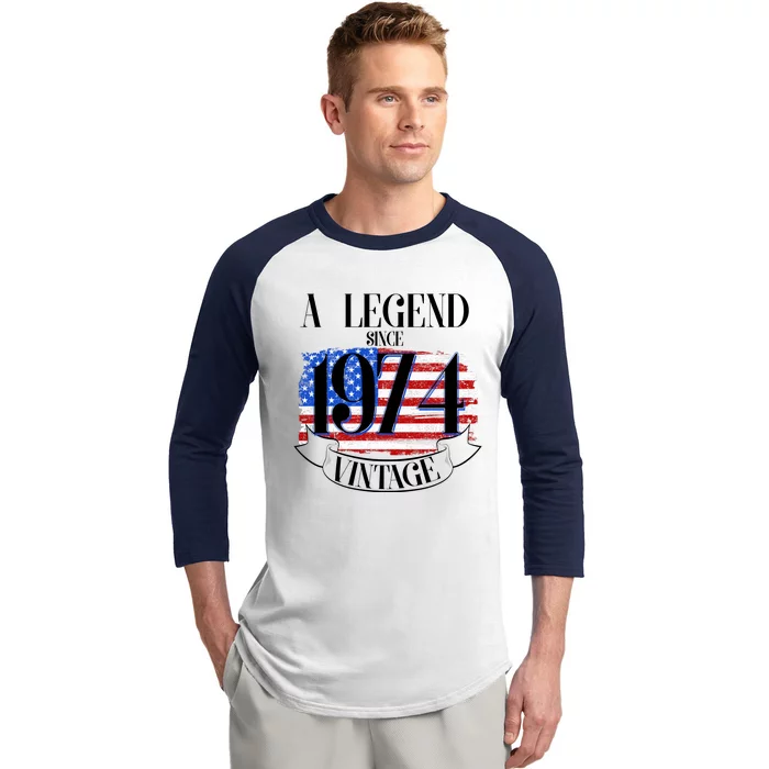 Vintage Usa Flag A Legend Since 1974 50th Birthday Baseball Sleeve Shirt