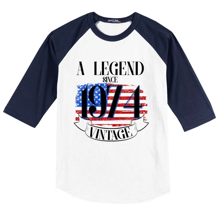 Vintage Usa Flag A Legend Since 1974 50th Birthday Baseball Sleeve Shirt