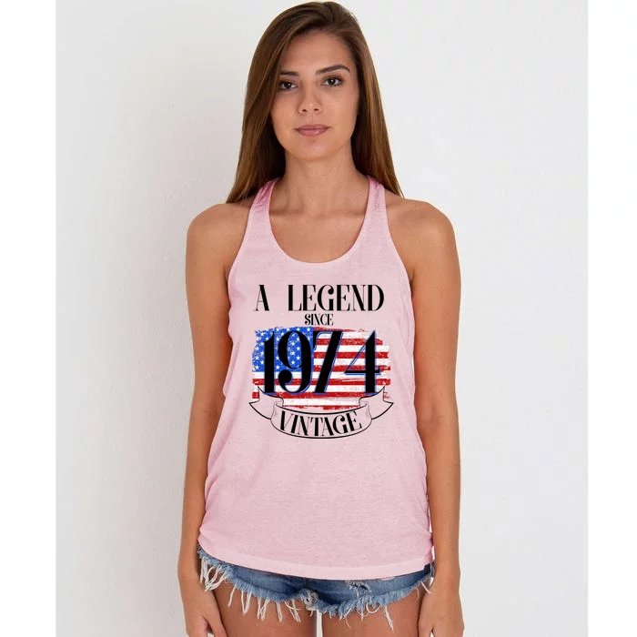 Vintage Usa Flag A Legend Since 1974 50th Birthday Women's Knotted Racerback Tank