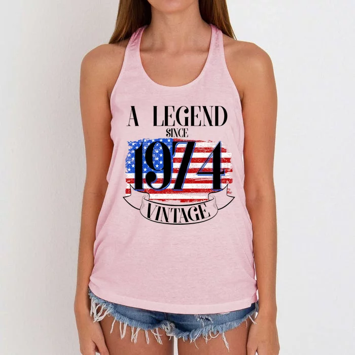 Vintage Usa Flag A Legend Since 1974 50th Birthday Women's Knotted Racerback Tank