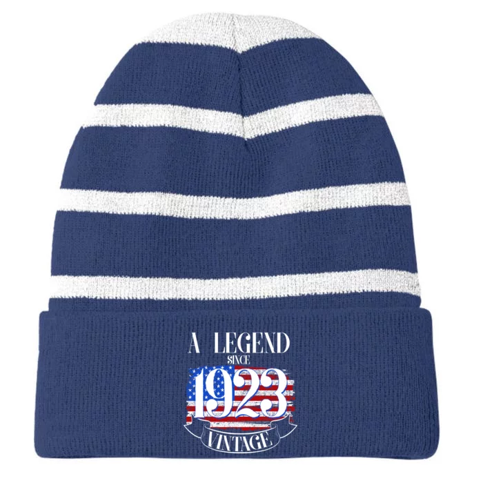 Vintage USA Flag A Legend Since 1923 100th Birthday Striped Beanie with Solid Band