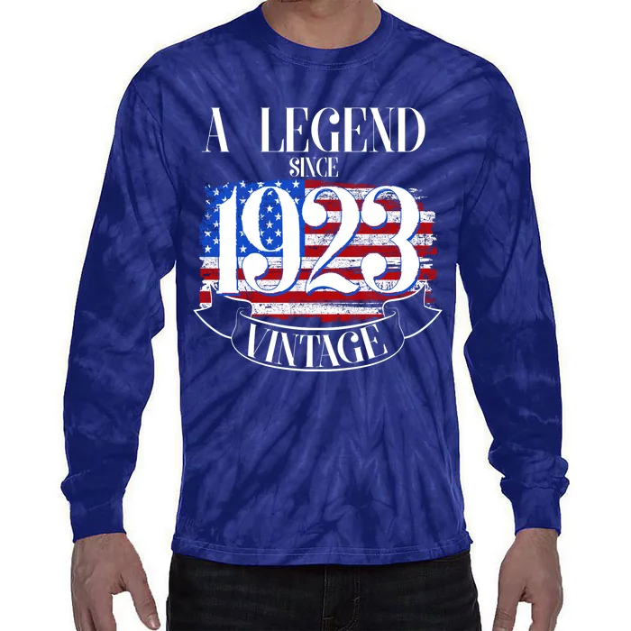 Vintage USA Flag A Legend Since 1923 100th Birthday Tie-Dye Long Sleeve Shirt