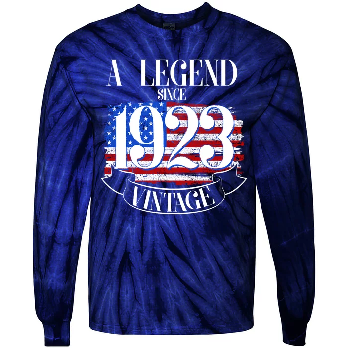 Vintage USA Flag A Legend Since 1923 100th Birthday Tie-Dye Long Sleeve Shirt