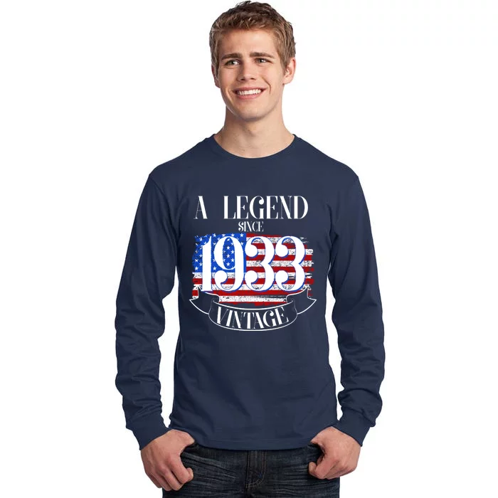 Vintage USA Flag A Legend Since 1933 90th Birthday Tall Long Sleeve T-Shirt