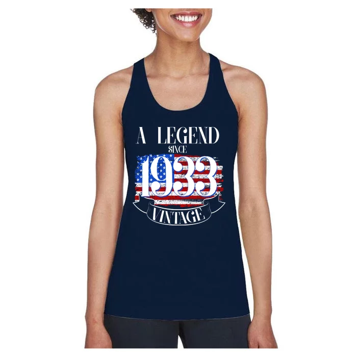 Vintage USA Flag A Legend Since 1933 90th Birthday Women's Racerback Tank