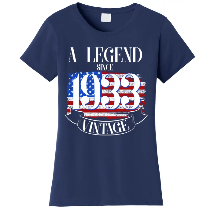 Vintage USA Flag A Legend Since 1933 90th Birthday Women's T-Shirt