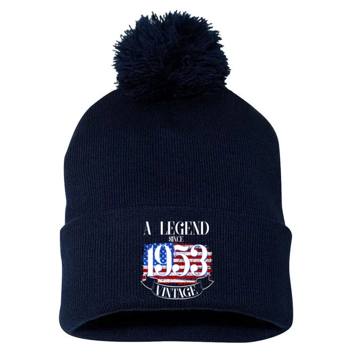 Vintage USA Flag A Legend Since 1953 70th Birthday Pom Pom 12in Knit Beanie