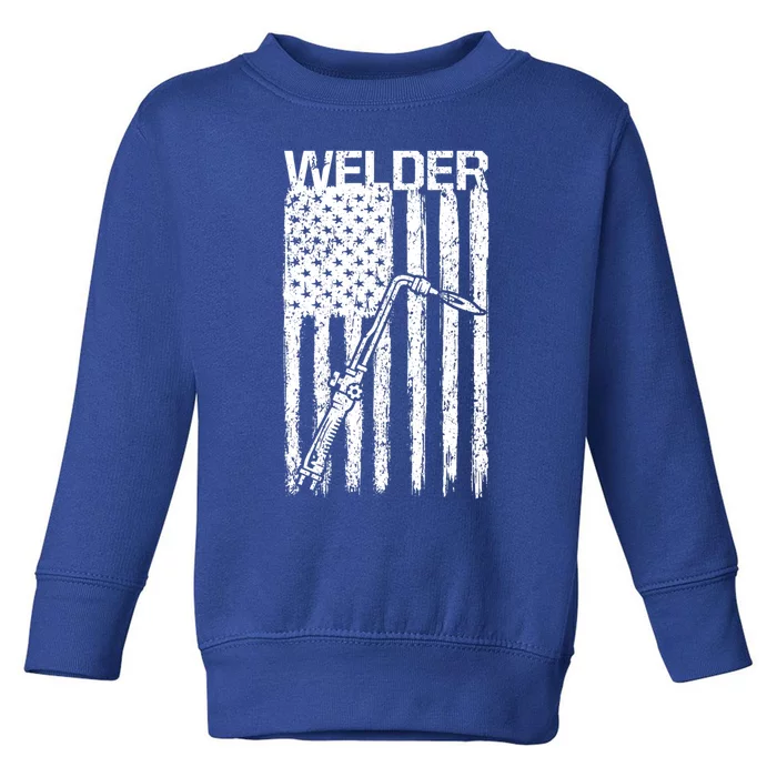 Vintage Usa Flag Patriotic Welder Torch Welding Great Gift Toddler Sweatshirt