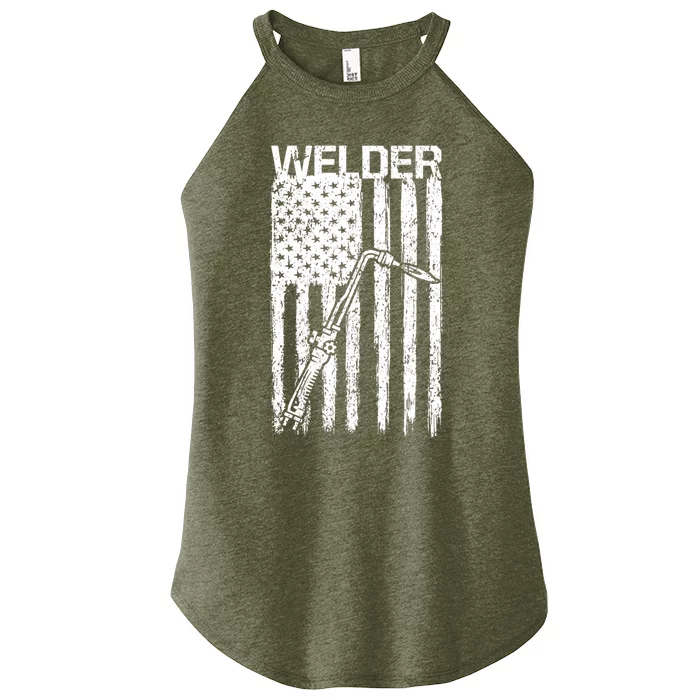 Vintage Usa Flag Patriotic Welder Torch Welding Great Gift Women’s Perfect Tri Rocker Tank