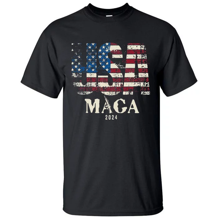 Vintage Usa Flag Ultra Maga Gun Usa Trump 2024 Tall T-Shirt