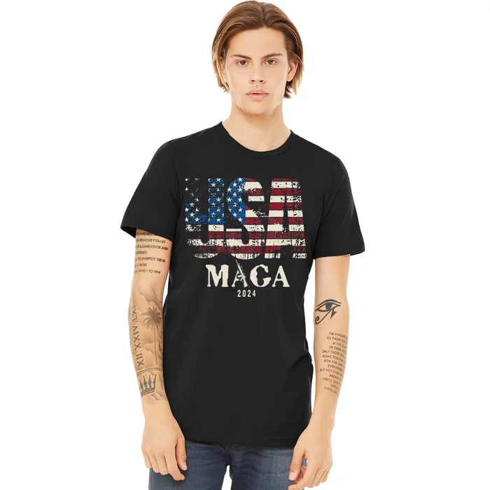 Vintage Usa Flag Ultra Maga Gun Usa Trump 2024 Premium T-Shirt