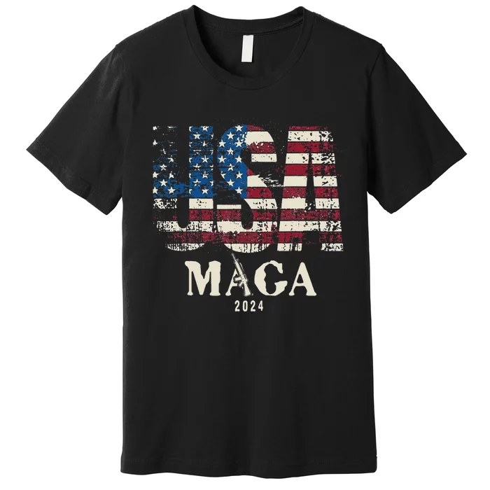 Vintage Usa Flag Ultra Maga Gun Usa Trump 2024 Premium T-Shirt