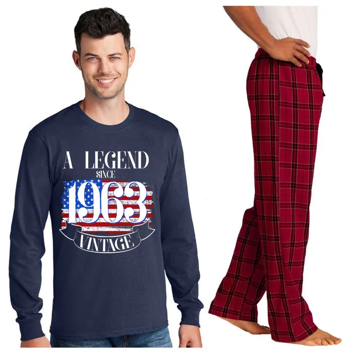 Vintage USA Flag A Legend Since 1963 60th Birthday Long Sleeve Pajama Set