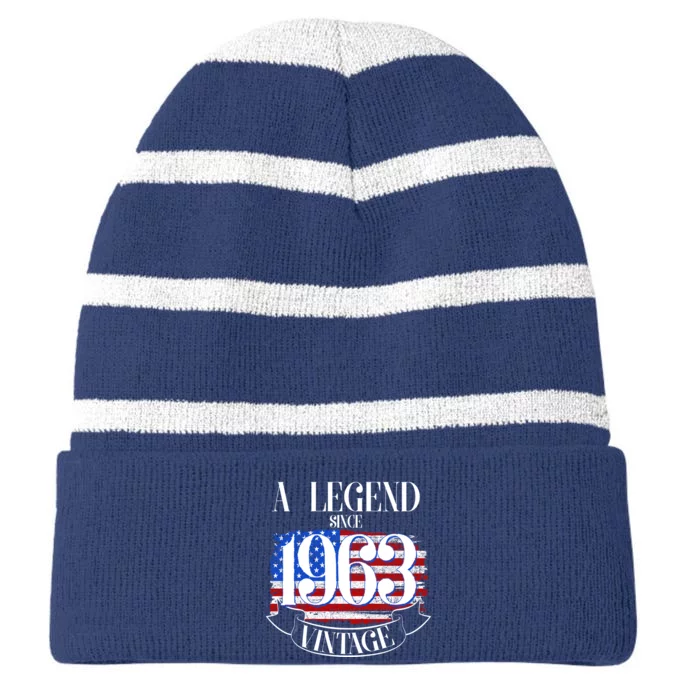 Vintage USA Flag A Legend Since 1963 60th Birthday Striped Beanie with Solid Band