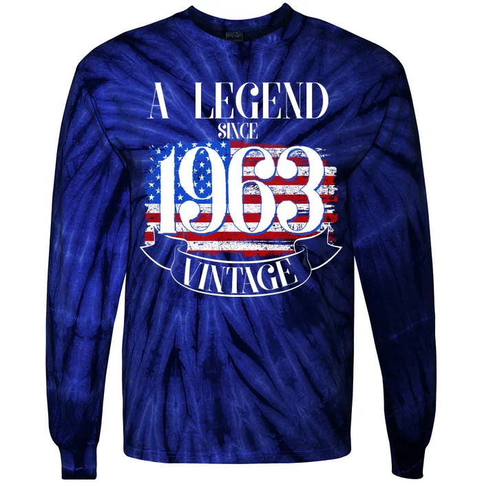 Vintage USA Flag A Legend Since 1963 60th Birthday Tie-Dye Long Sleeve Shirt