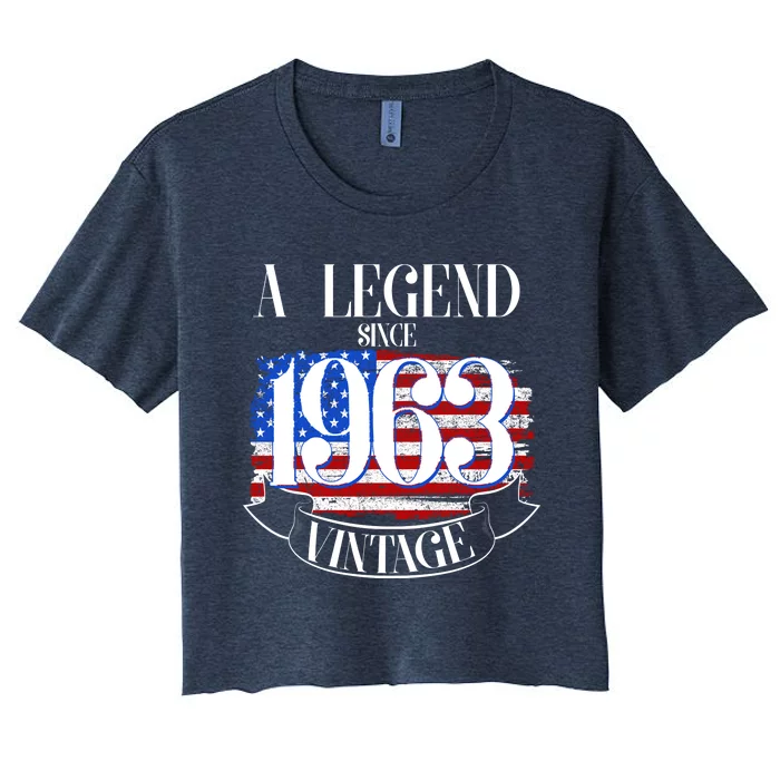 Vintage USA Flag A Legend Since 1963 60th Birthday Women's Crop Top Tee