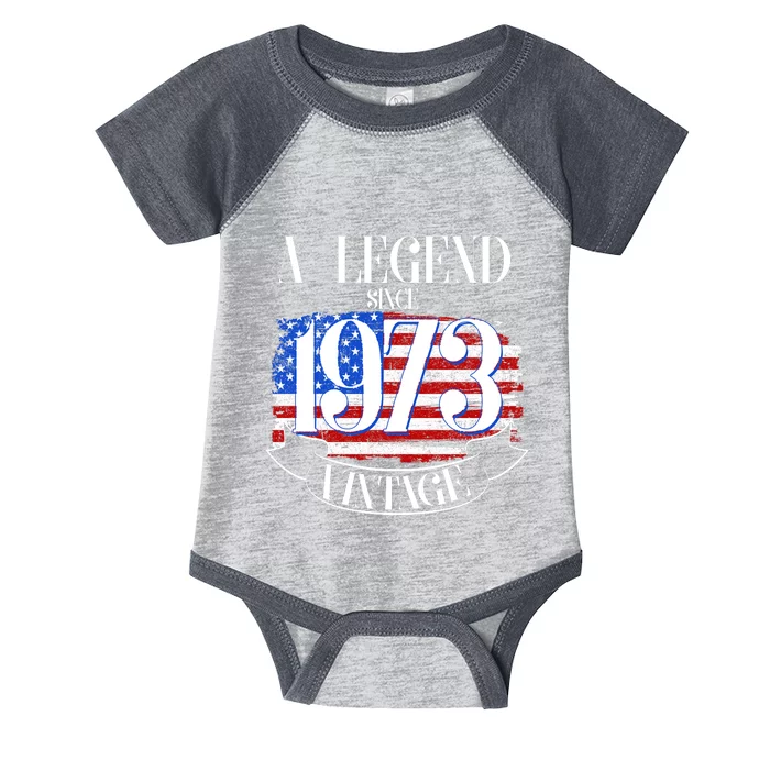 Vintage USA Flag A Legend Since 1973 50th Birthday Infant Baby Jersey Bodysuit