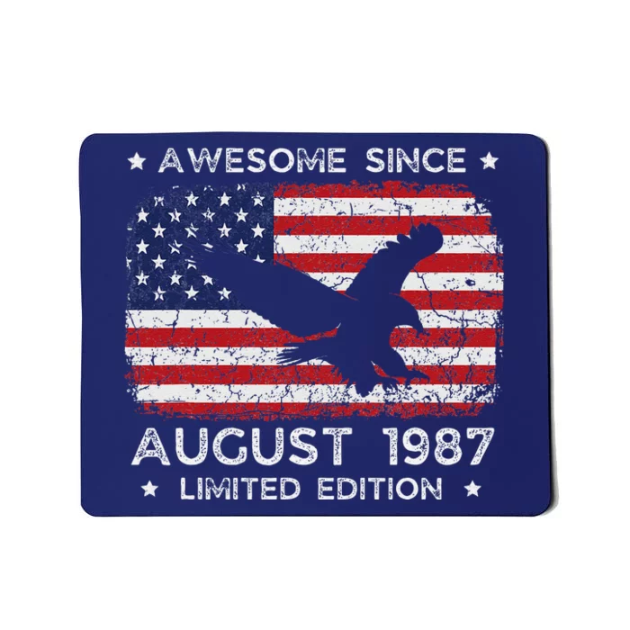 Vintage Usa Flag Birthday Eagle Awesome Since August 1987 Mousepad