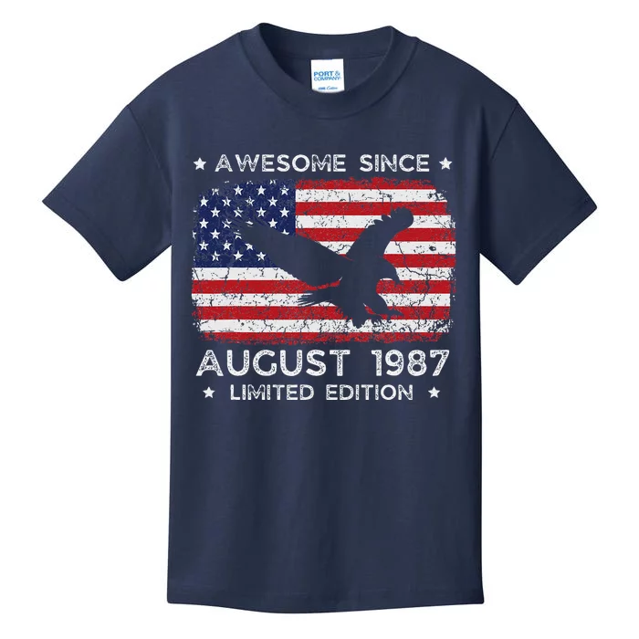 Vintage Usa Flag Birthday Eagle Awesome Since August 1987 Kids T-Shirt