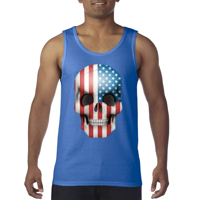 Vintage Usa Flag Skull 4th July Red White Blue Stars Stripes Gift Tank Top