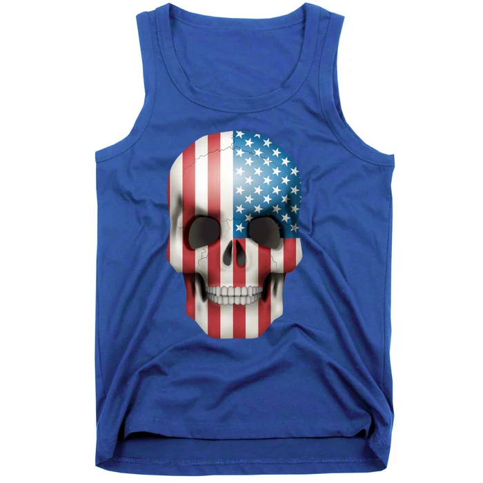 Vintage Usa Flag Skull 4th July Red White Blue Stars Stripes Gift Tank Top