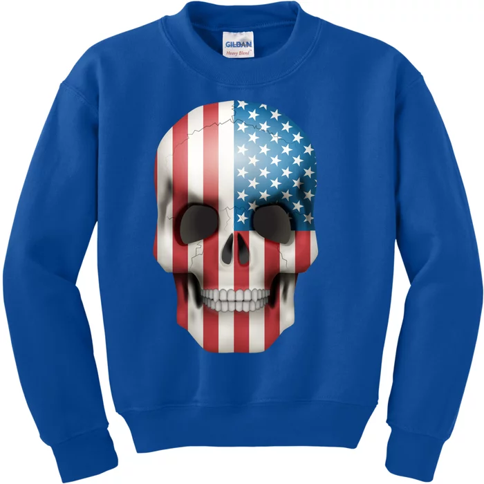 Vintage Usa Flag Skull 4th July Red White Blue Stars Stripes Gift Kids Sweatshirt