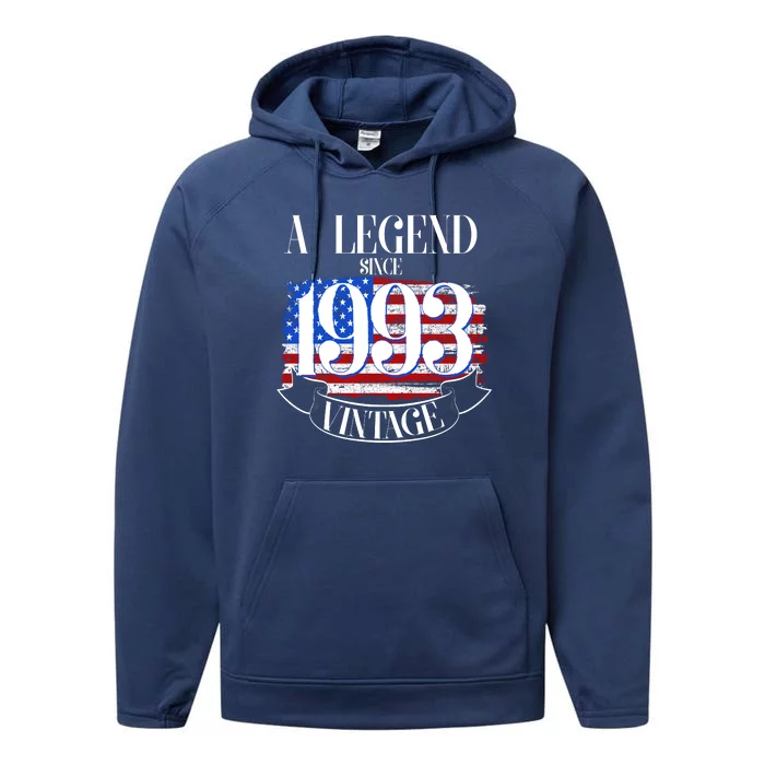 Vintage USA Flag A Legend Since 1993 30th Birthday Performance Fleece Hoodie