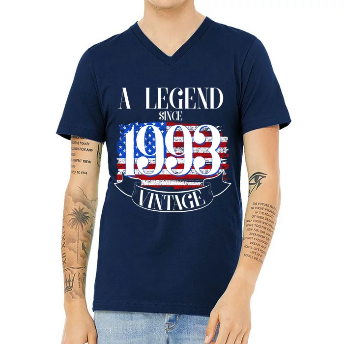 Vintage USA Flag A Legend Since 1993 30th Birthday V-Neck T-Shirt