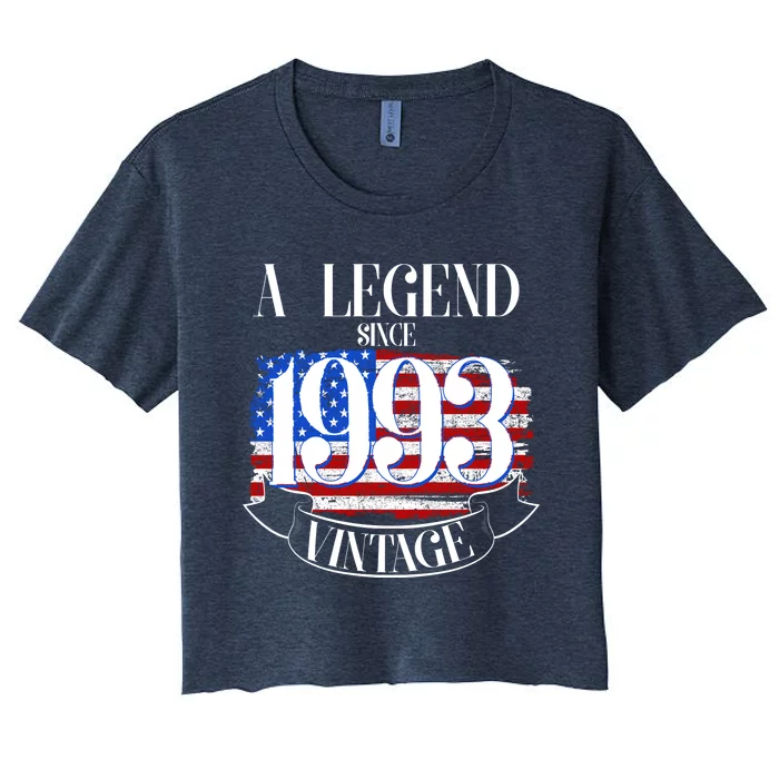 Vintage USA Flag A Legend Since 1993 30th Birthday Women's Crop Top Tee