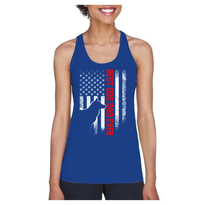 Vintage Usa Flag Best Siberian Husky Dog Dad Ever Silhouette Gift Women's Racerback Tank