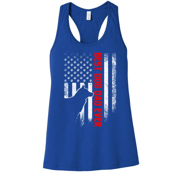 Vintage Usa Flag Best Siberian Husky Dog Dad Ever Silhouette Gift Women's Racerback Tank