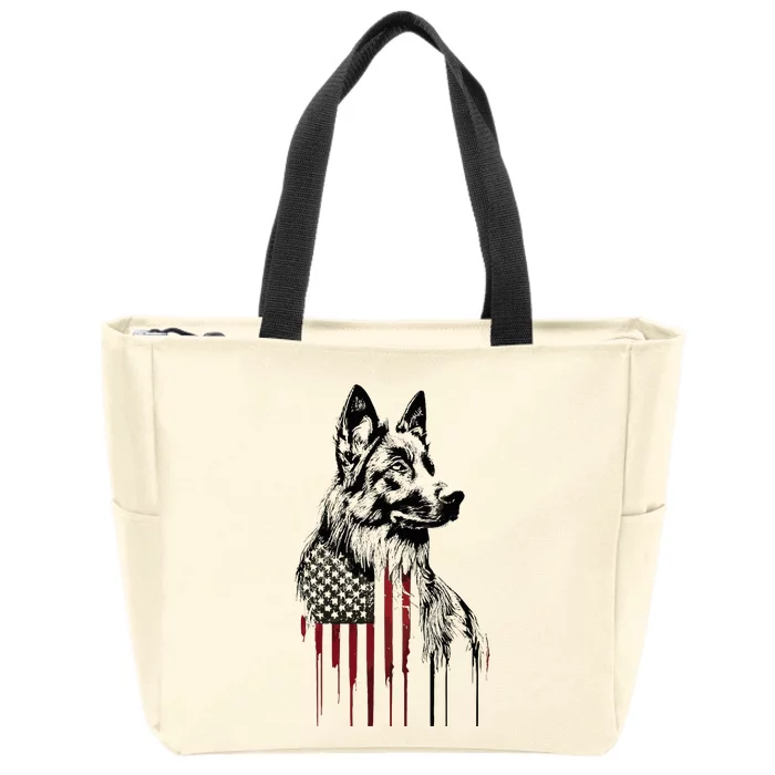 Vintage Usa Flag Dog German Shepherd Zip Tote Bag