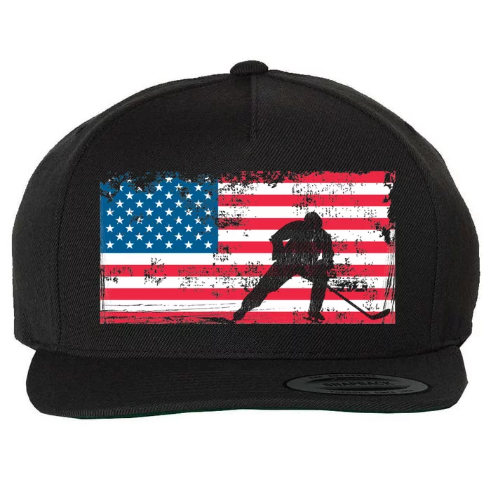 Vintage Us Flag Hockey Player Great Gift American Flag Gift Wool Snapback Cap