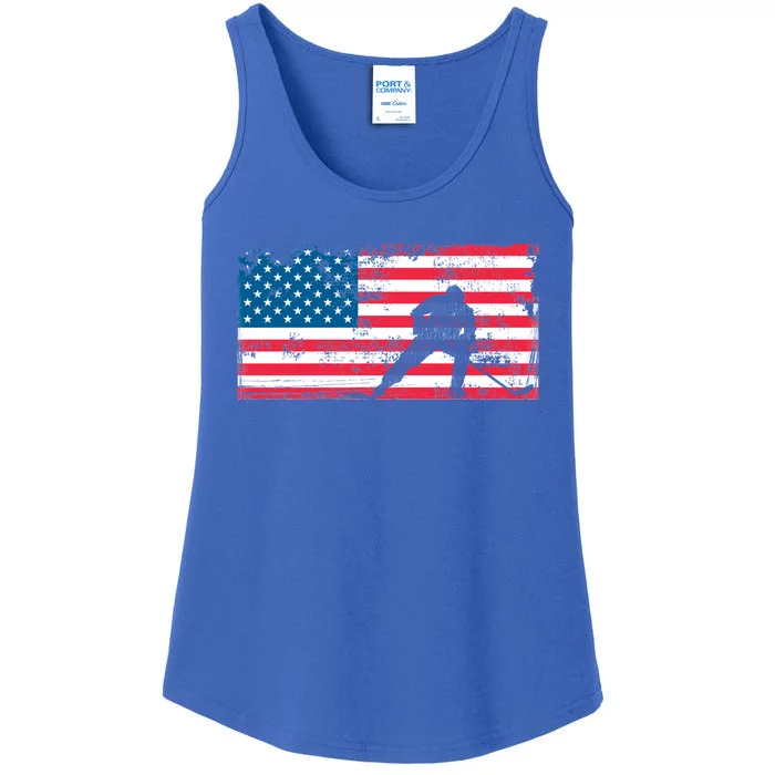 Vintage Us Flag Hockey Player Great Gift American Flag Gift Ladies Essential Tank