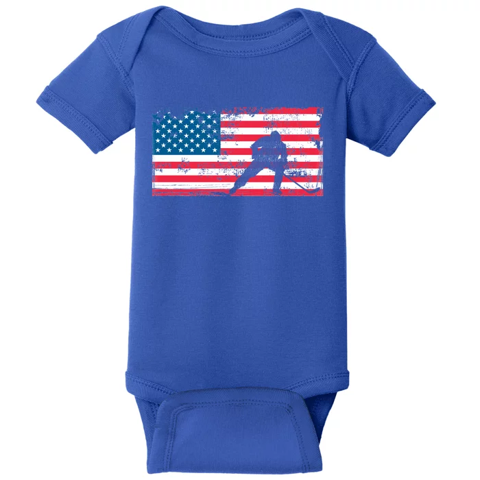 Vintage Us Flag Hockey Player Great Gift American Flag Gift Baby Bodysuit