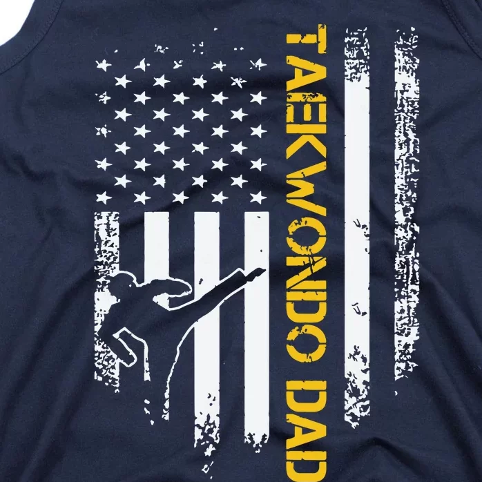 Vintage USA Flag Korea Taekwondo Training Dad Silhouette Tank Top