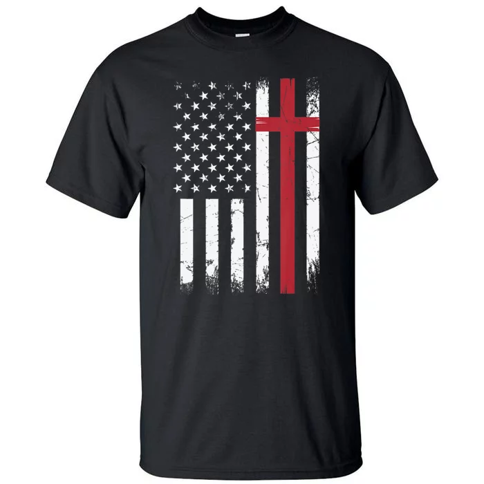 Vintage USA Flag Christian Faith Family Freedom Tall T-Shirt