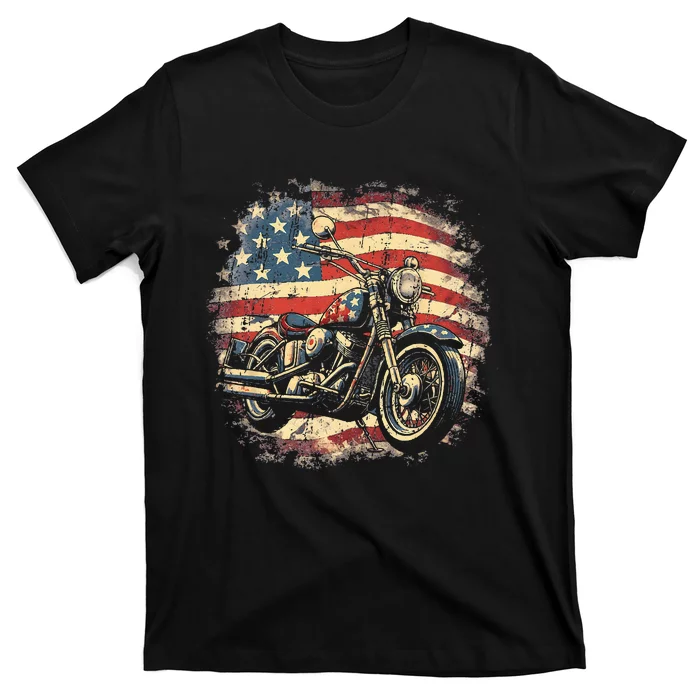 Vintage US Flag Motorcycle USA Retro Biker T-Shirt